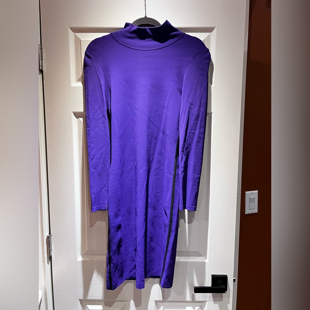 Marc Cain Purple Ribbed Long Sleeve Dress